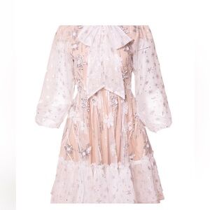 Ivy City Co Cream and White Starry Formal Dress